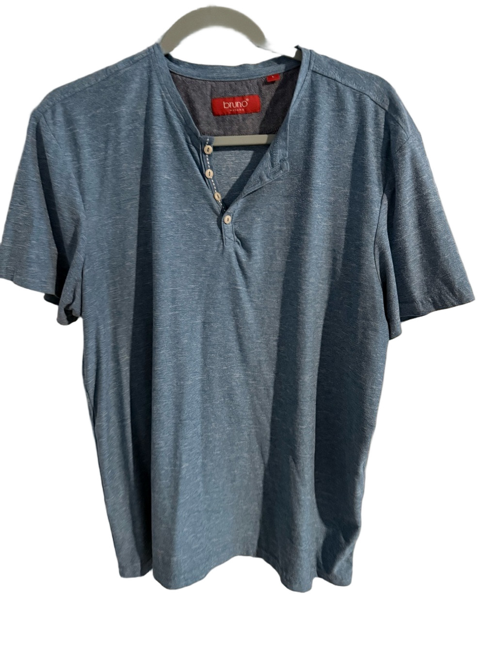 Bruno Milano Blue Heathered Short-Sleeve Henley — Men’s Large
